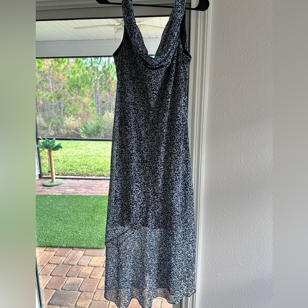 Abercrombie Midi Cowl Neck Navy Floral Dress Size Large